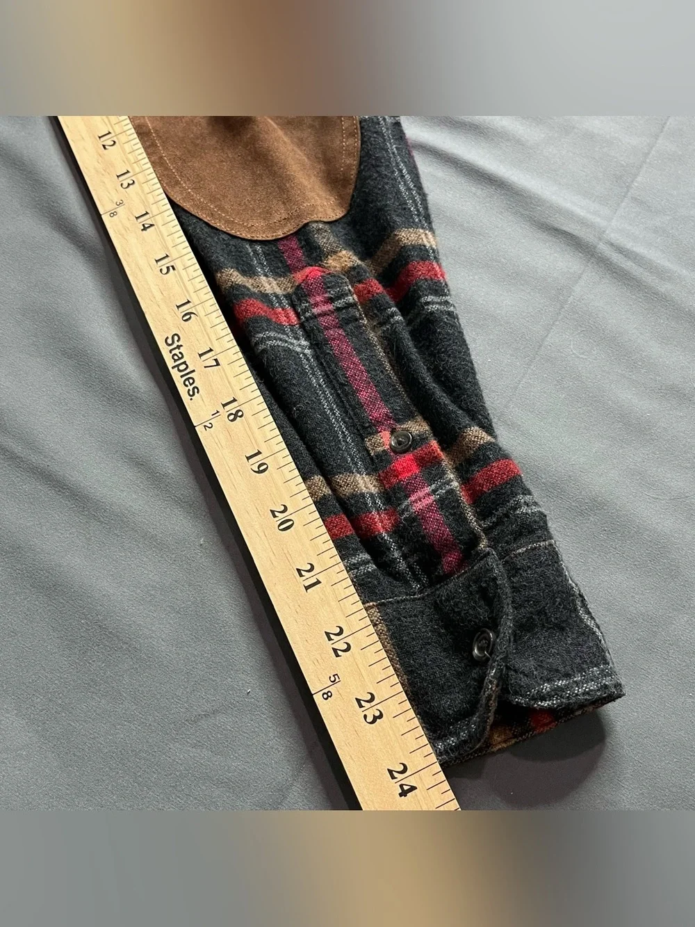 JCrew Men’s XS Plaid Flannel Button Up Shirt Elbow Patches Wool Cotton Vintage